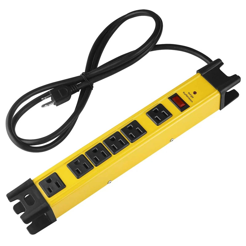 CCCEI 6-Outlet Power Strip - 1200J Surge, 15A, 6FT Yellow Cord