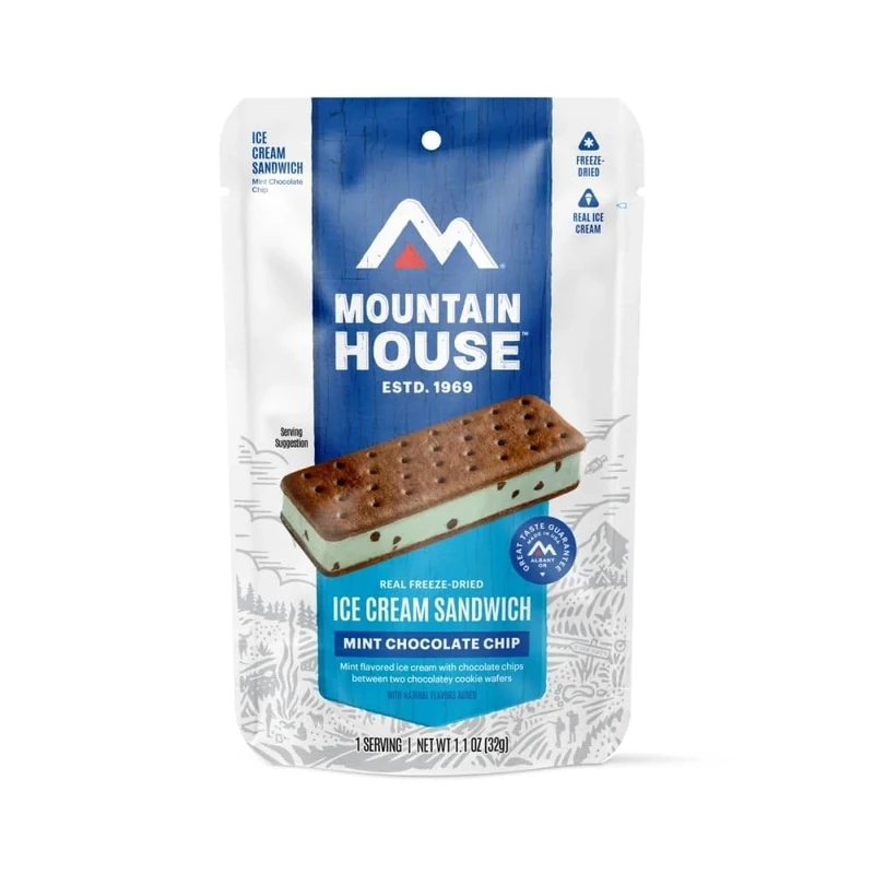 Mountain House Mint Chocolate Chip Ice Cream Sandwich | Freeze Dried Backpacking & Camping Food | Ready to Eat |1 Serving