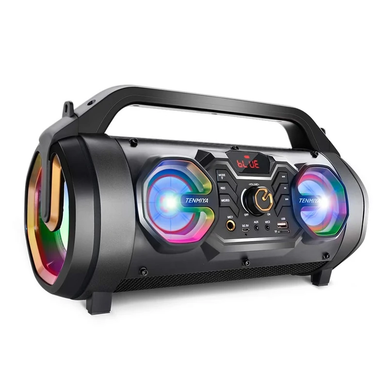 TENMIYA 30W Bluetooth Boombox with Subwoofer, FM Radio, RGB Lights-10h