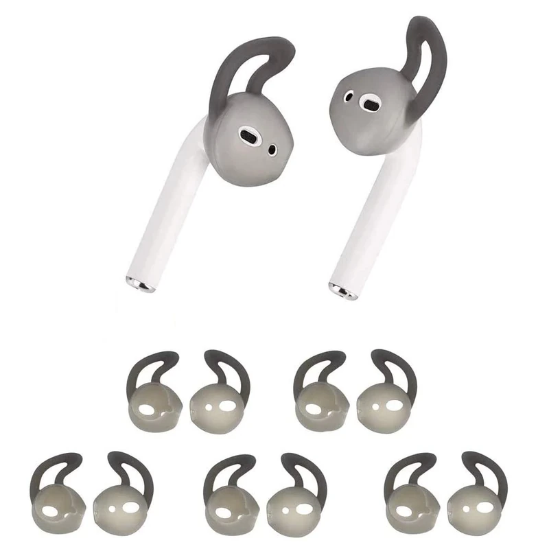 OneCut 5 Pairs Silicone Ear Tips Compatible for AirPods 1&2,Silicone Soft Anti-Slip Sport Earbud Tips, Anti-Drop Ear Hook Gel Headphones Earphones Protective Accessories Tips (Gray)