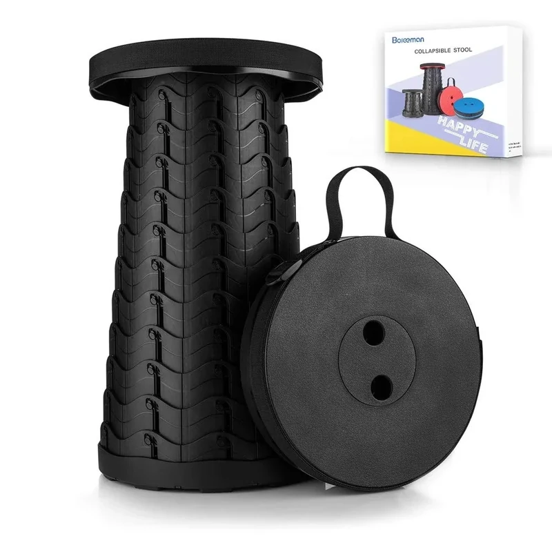 Boreeman Upgraded Folding Stool Lightweight Yet More Sturdy with Load Capacity 400lbs Portable Collapsible Stool for Camping Fishing Hiking BBQ (Black)