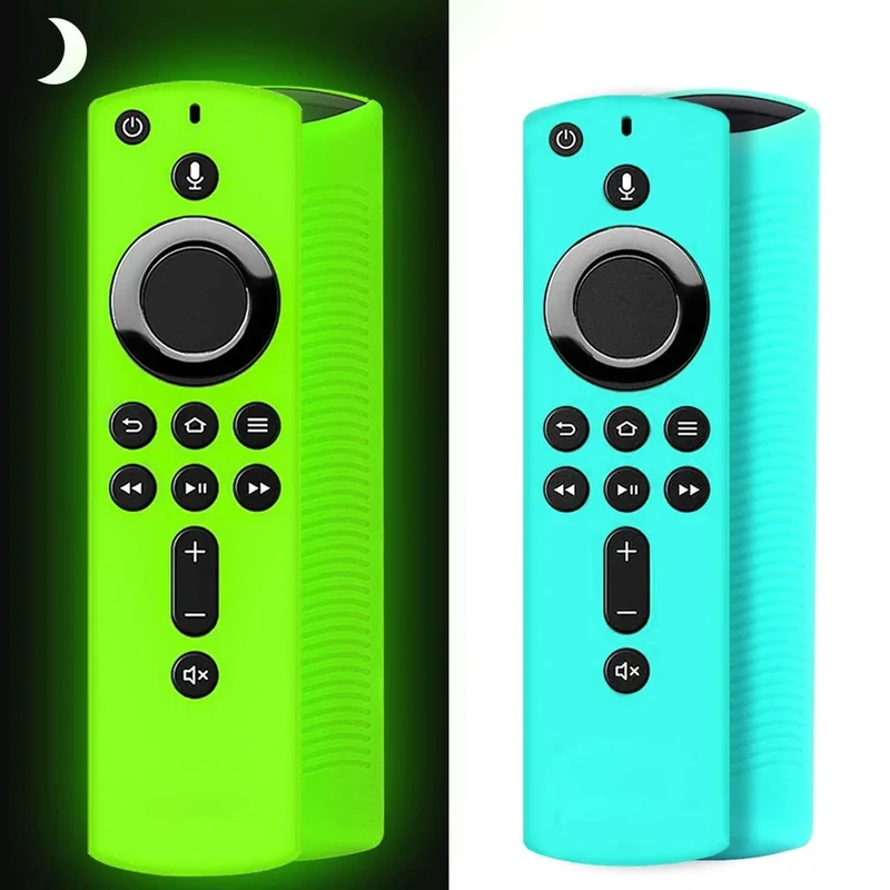 Wevove 2-Pack Silicone Fire TV Remote Cover - Glow Green & Sky Blue