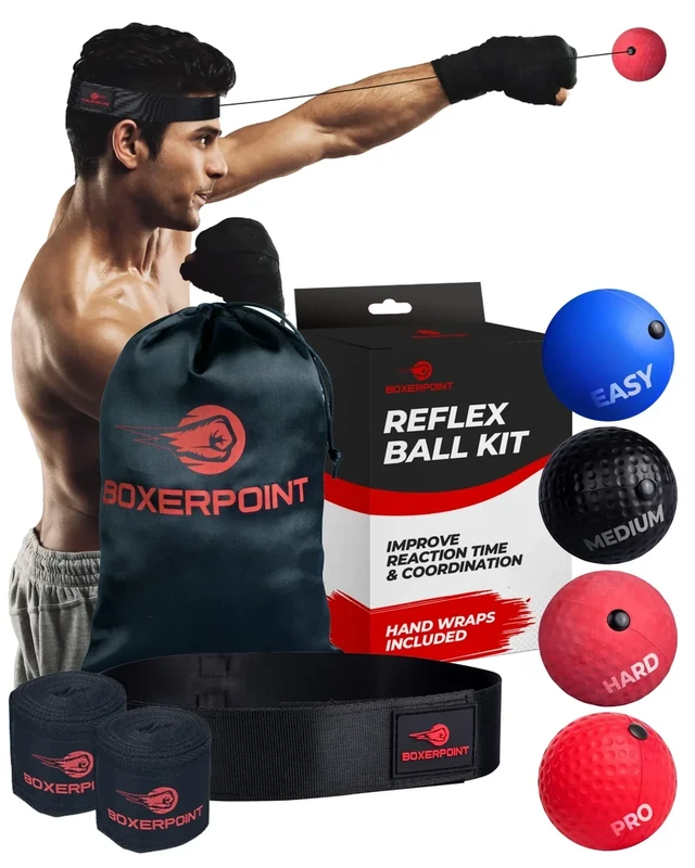 Boxerpoint Boxing Reflex Ball Trainer - Regular Multi-Color 3-Pack Adults, Adjustable Boxing Ball Headband - Eye Coordination & Reflex Game - Home & Gym Equipment Training Sport Gift Idea