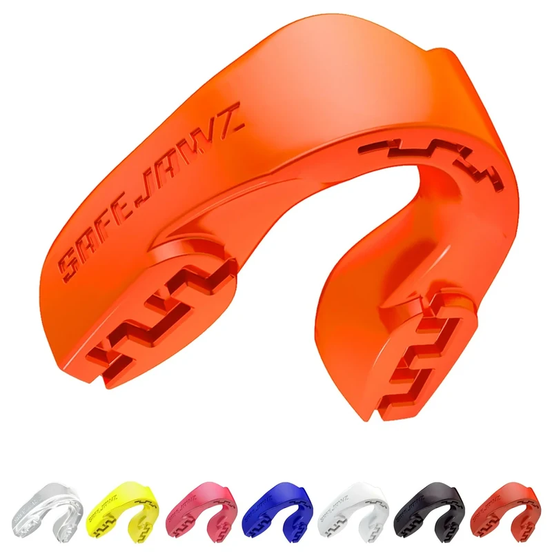 SAFEJAWZ Mouth Guard, Slim Fit Mouthguard for Adults with Case, Easy Fit Remoldable Mouthpiece for Football, Boxing, Lacrosse, MMA, Basketball & All Contact Sports (Adult 12+ Years, Orange)