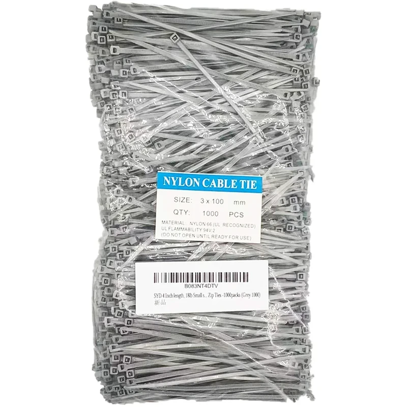 SYD CHEN 4 Inch Grey Zip Ties (1000 Pieces), 18lb Strength, Nylon Cable Wire Ties