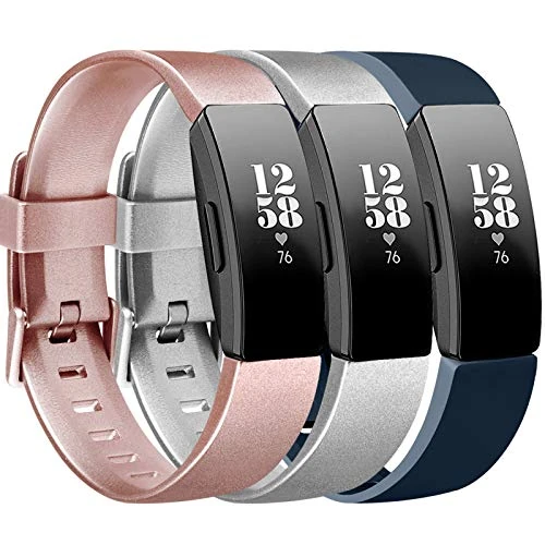 Tobfit Sport Bands Compatible with Fitbit Inspire HR/Fitbit Inspire/Fitbit Ace 2 Bands, Soft TPU Wristbands Accessories Women Men, Small Large (Rose Gold/Silver/Navy Blue, Large)