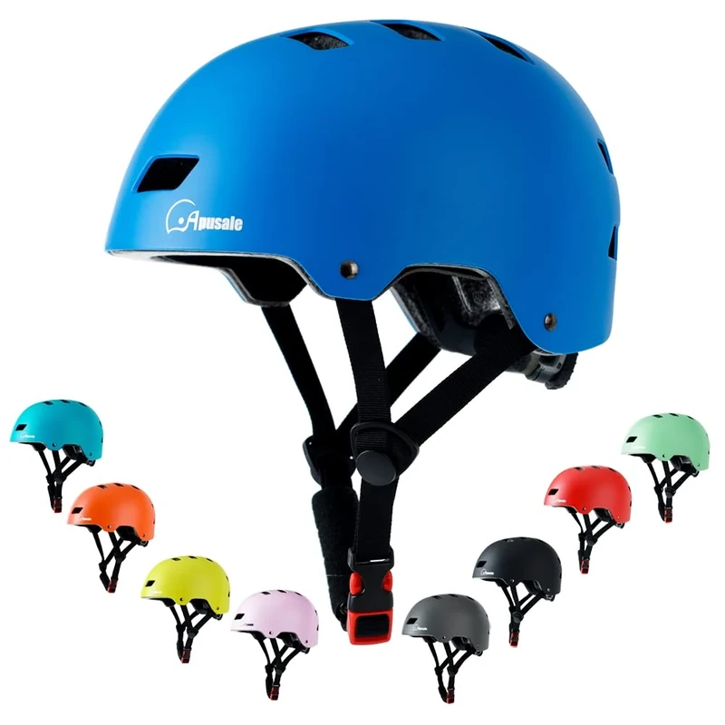 Apusale Bike Skateboard Helmet, Adjustable and Multi-Sport for Skate Scooter, 3 Sizes for Adult Youth Kids Toddler (Blue)