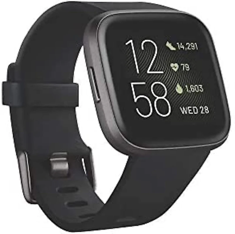 Fitbit Versa 2 Health & Fitness Smartwatch with Heart Rate, Music, Alexa Built-in, Sleep & Swim Tracking, Black/Carbon, One Size (S & L Bands Included) (Renewed)