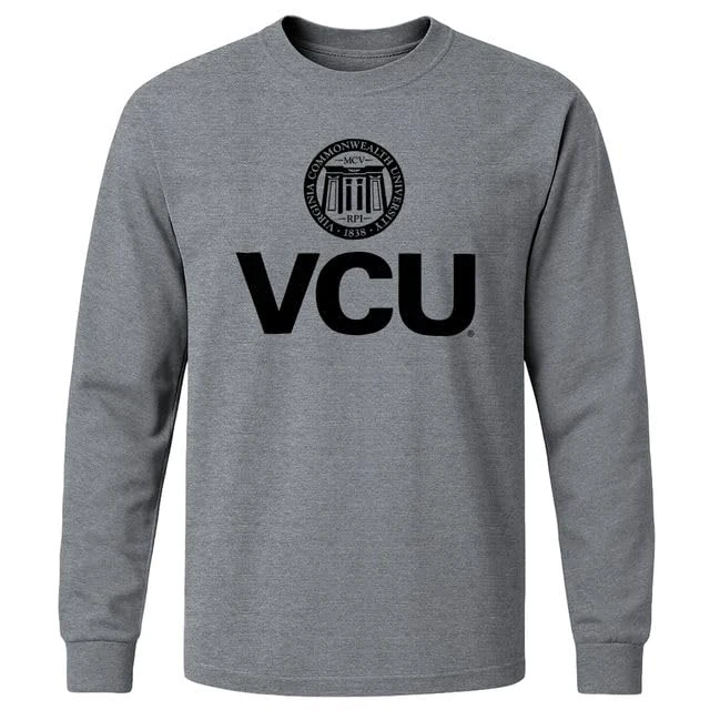 Barnesmith Virginia Commonwealth University Rams Long Sleeve Adult Unisex T-Shirt, Heritage, Charcoal Heather, Small