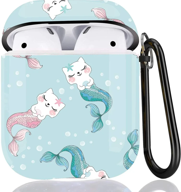 Protective Hard Case Cover Compatible with AirPods 2/1 Generation Skin Portable & Shockproof Women Girls Men with Keychain - Cat Fish - Image 1