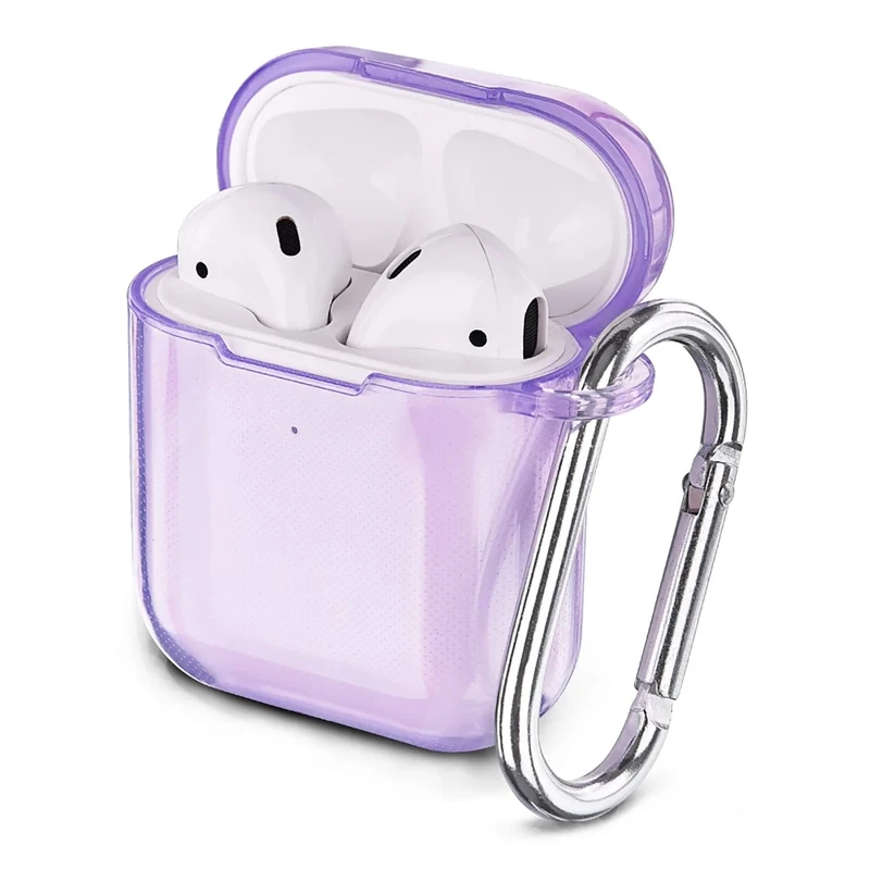 AIRSPO Airpods Case Cover, Clear Soft TPU Protective Cover Compatible with Apple AirPods 1/2 Wireless Charging Case with Keychain (Clear Purpl)