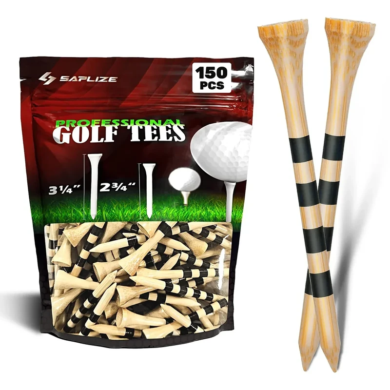 SAPLIZE Bamboo Golf Tees 150 pcs (3-1/4"), Biodegradable Material, More Durable and Stable, Reduce Side Spin and Friction