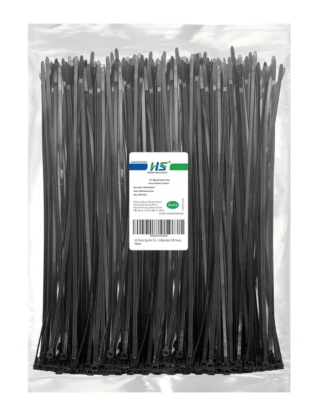 HS Plastic Zip Wire Ties - 14in Nylon Cable Ties, 500 pcs, 50lb UV