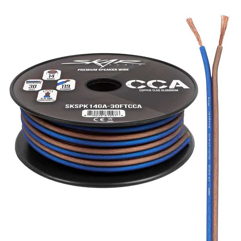Skar Audio 14 Gauge AWG Audio Speaker Wire - 30 Feet (Blue/Brown)