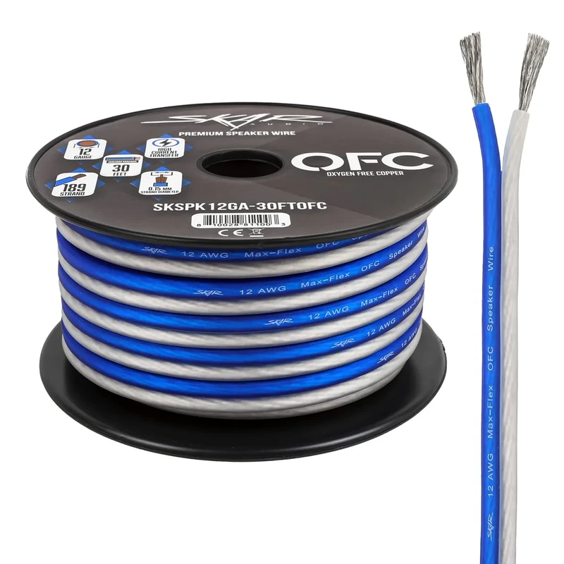 Skar Audio Elite 12 AWG O2-Free Copper Speaker Wire - 30ft Blue/White