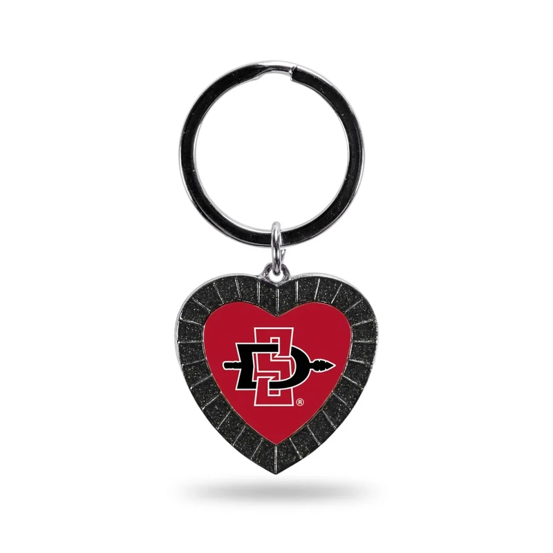 Rico Industries NCAA San Diego State Aztecs NCAA Rhinestone Heart Colored Keychain, Black, 3-inches in length