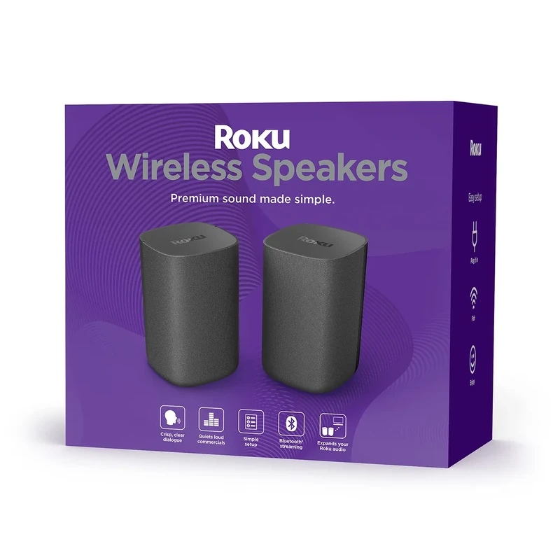 Roku Wireless Speakers - Black Pair for Streambar or TV, 2-Pack