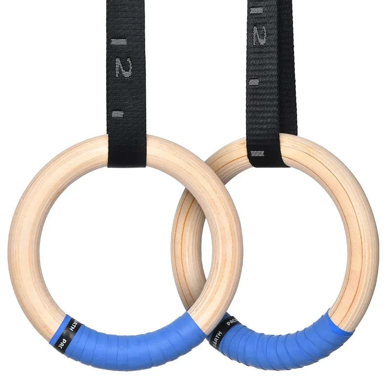PACEARTH Gymnastics Rings Wooden Olympic Rings 1500/1000lbs with Adjustable Cam Buckle 14.76ft/9ft Long Straps with Scale Non-Slip Gym Rings for Home Gym Full Body Workout