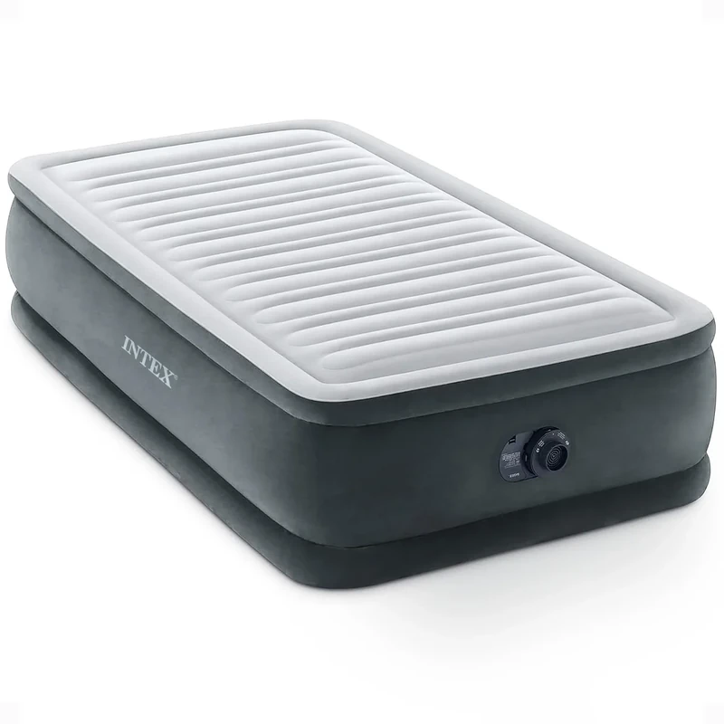 INTEX 67765ED Dura-Beam Deluxe Comfort-Plush Mid-Rise Air Mattress : Fiber-Tech – Twin Size – Built-in Electric Pump – 13in Bed Height – 300lb Weight Capacity - Image 1