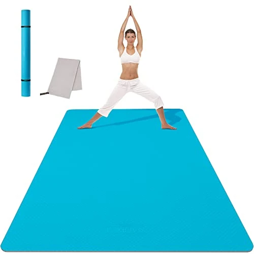 CAMBIVO Large Yoga Mat (6'x 4'), Extra Wide Workout Mat for Men and Women, 1/3 &1/4 Thick Exercise Fitness TPE Mat for Home Gym, Yoga, Pilates, Workout (Lake Blue, 1/4 inch)