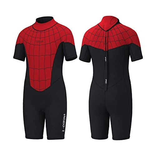 Hevto Shorty Wetsuit Kids Men and Women 3/2mm Neoprene Full Suit Keep Warm in Cold Water for Surfing Swimming Diving (S18-Red, 14)