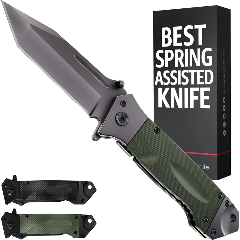 Spring Assisted Heavy Duty Pocket Knife for Men - 3.5" Tanto Sharp Blade - Folding Tactical Self Defense Japanese Knives with Portable Clip - for Hunting Camping Military Survival Work EDC 6688