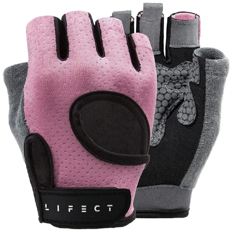 LIFECT Essential Breathable Workout Gloves, Knuckle Weight Lifting Gloves with Curved Open Back, for Powerlifting, Gym, Crossfit, Women and Men (Pink, Small)