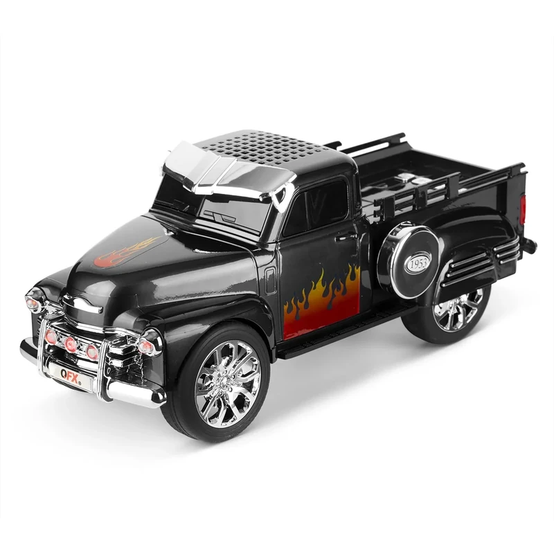 QFX Bluetooth 1953 Hot Rod Pickup Truck Replica Speaker, 3-inch Speakers, Hands Free Link, Built-in Microphone, FM Radio and LED Party Lights, Black - BT-1953 BK - Image 1