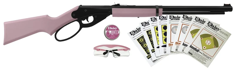 Daisy Pink Fun Kit Lever Action BB Air Rifle with All-Weather Stock - Includes 750 Count BB Tin, Safety Glasses, and Target Fun Pack - 350 FPS, 650 Shot Capacity - Pink
