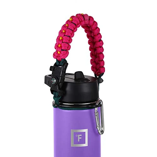 IRON °FLASK Paracord Handle - Fits Wide Mouth Water Bottles - Durable Carrier, Secure Accessories, Survival Strap Cord, Safety Ring, and Carabiner - Seven Core Paracord Bracelet