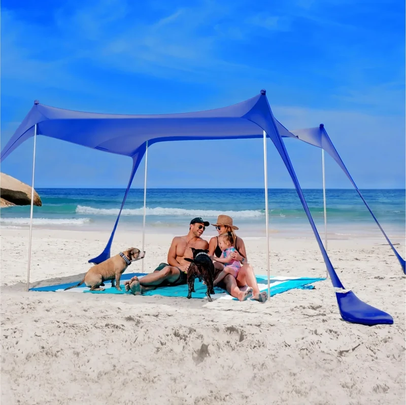 SUN NINJA Beach Tent Sun Shelter UPF50+ - Easy Pop Up Beach Canopy - Outdoor Shade for Camping Trips, Fishing, Backyard Fun Picnics - Sand Shovel, Ground Pegs & Stability Poles