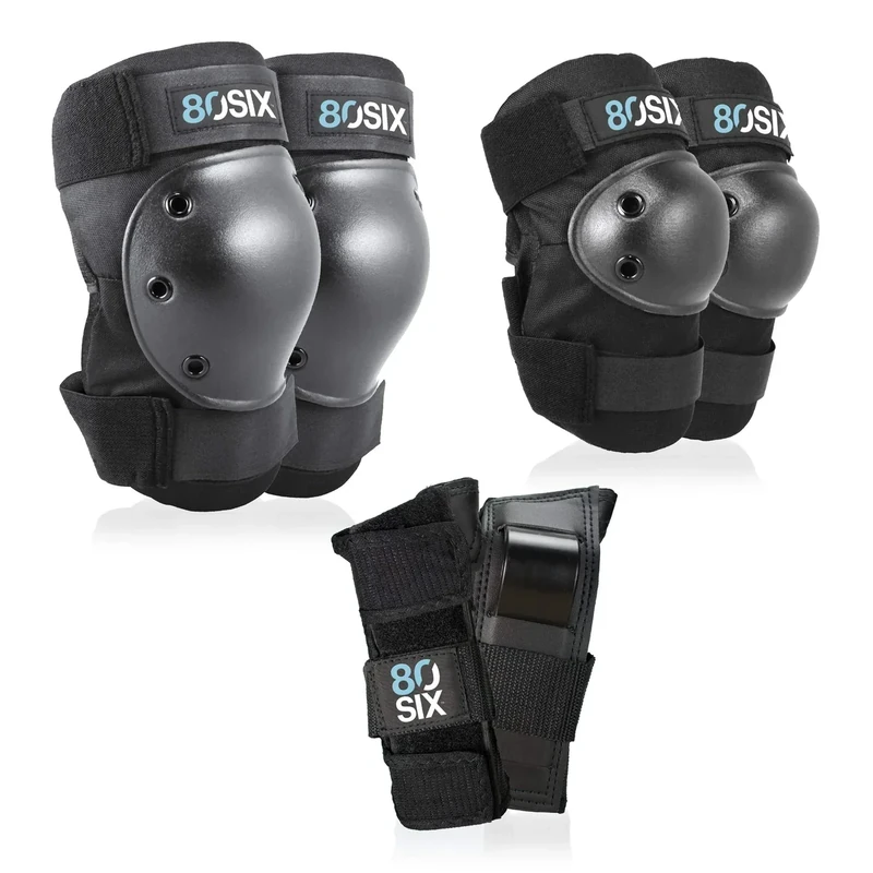 80Six Pad Set with Wristguards, Elbow Pads, and Knee Pads for Kids, Black, Small/Medium-Ages 8+ - Image 1