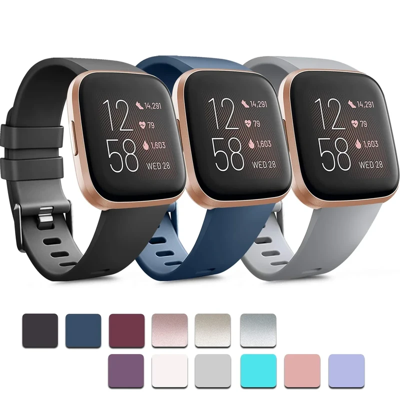 Meliya 3-Pack Silicone Bands for Fitbit Versa 2 - Black, Blue, Grey