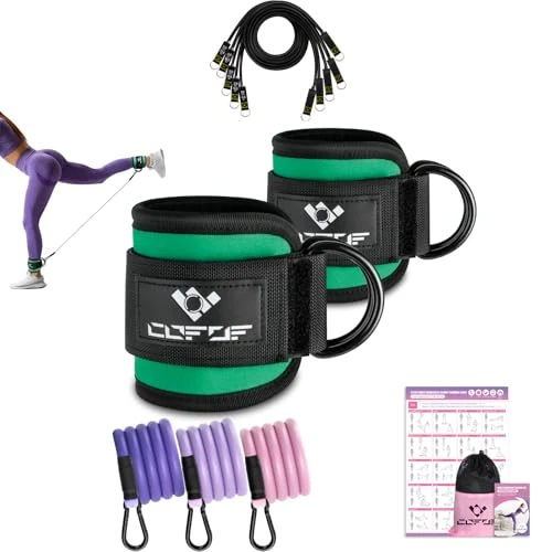 Ankle Resistance Bands with Cuffs, Ankle Bands for Working Out, Kickbacks Hip, Leg Glute Exercise Equipment with Training Poster, Resistance Workout Equipment for Women(Green)