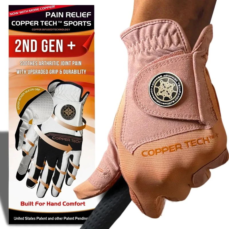 Copper Tech Plus Golf Gloves Men Right Handed Golfer or Left Handed Golfer (2nd Gen) | Copper Compression Joint Support Golf Glove (Copper/Brown, XX-Large, Right)