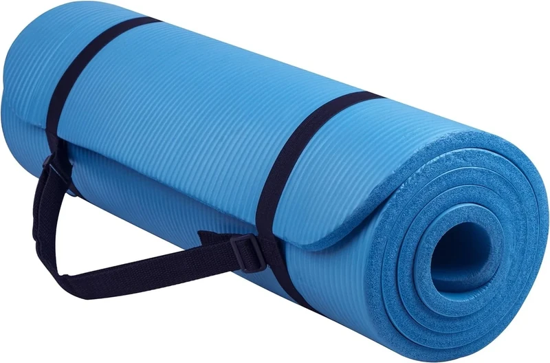 Fitvids 1/2-Inch Extra Thick High Density Anti-Tear Exercise Yoga Mat with Carrying Strap – Blue – 1/2-inch Thick – Blue