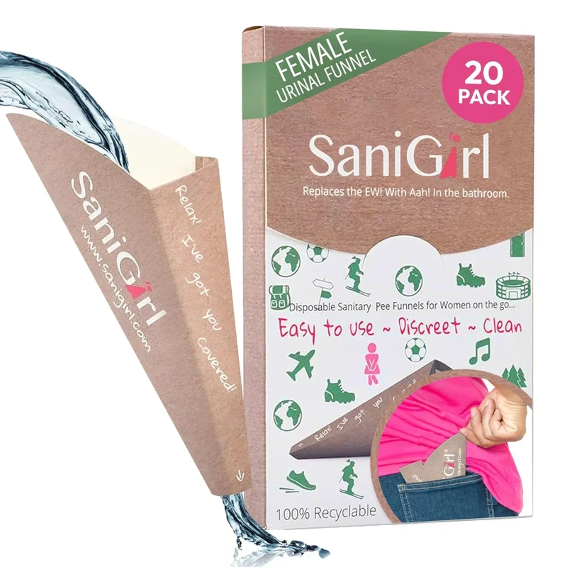 SaniGirl Pee Funnel for Women - Female Urinals for Women - Disposable Recyclable, Womens Pee Funnel for Travel & Camping Essentials, Leak-Proof Female Urination Device for Outdoors & Travel (20 Pack)