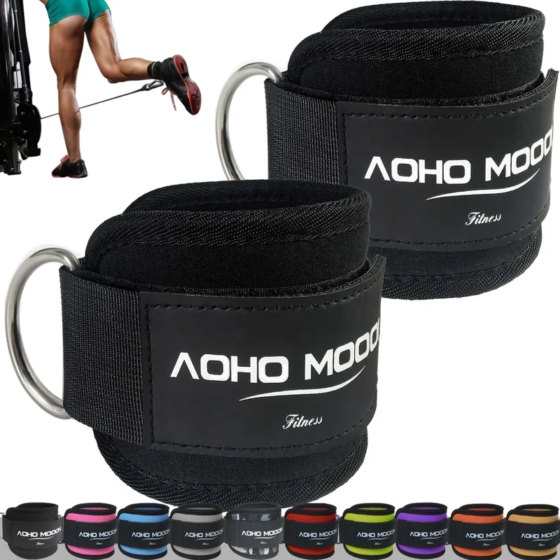 AOHO MOOON Pair Comfortable Adjustable Ankle Straps for Cable Machines Women, Gym Workout Leg Straps, Ankle Cuffs for Glute Workouts, Foot Straps for Kickback, One Size Fit All with D Ring