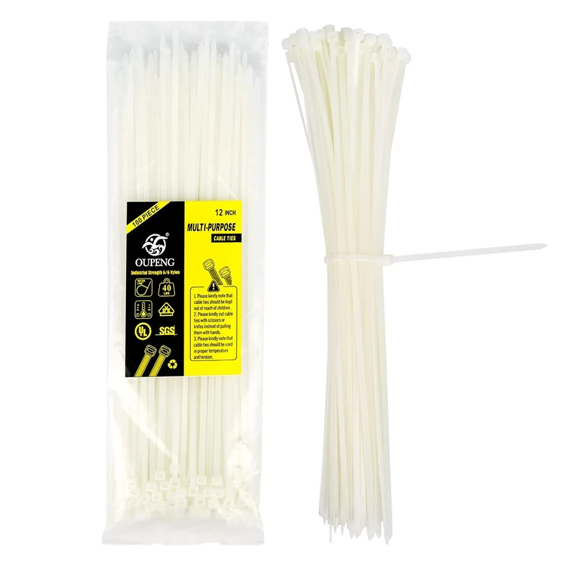 OUPENG Multi-Purpose Nylon Zip Ties - 100 Pack 12 Inch Cable Ties