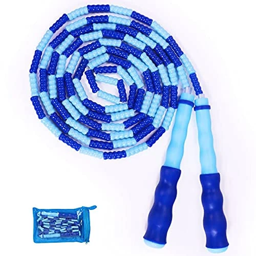 Supertrip Jump Rope Kids-Soft Beaded Skipping Rope Adjustable Tangle-Free Segmented Jumping Rope for Children and Students (blue)