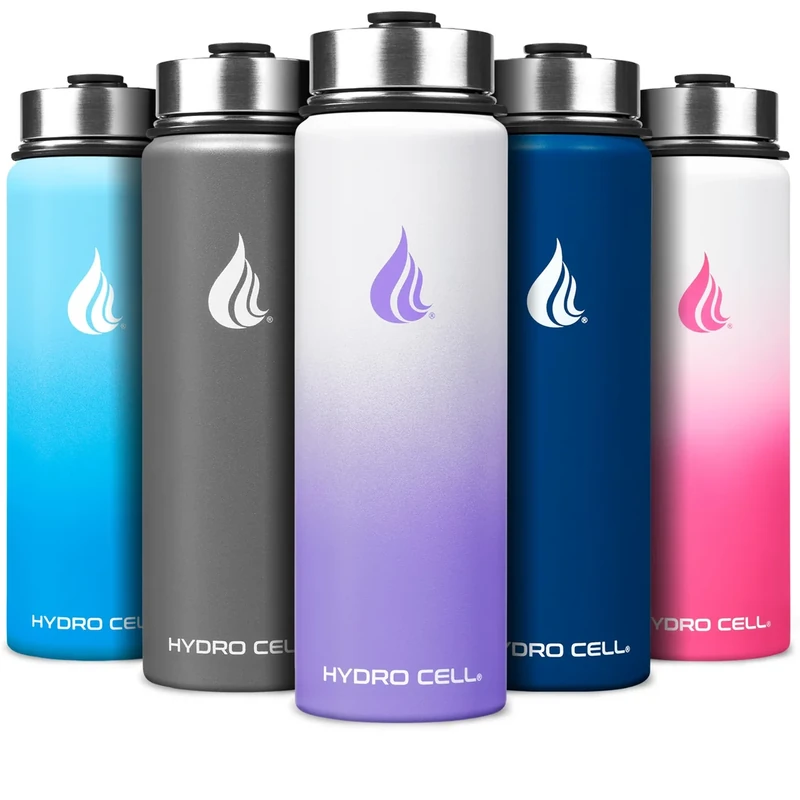 HYDRO CELL Stainless Steel Insulated Water Bottle with Straw - For Cold & Hot Drinks - Metal Vacuum Flask with Screw Cap and Modern Leakproof Sport Thermos for Adults (Lavender/White 24oz)