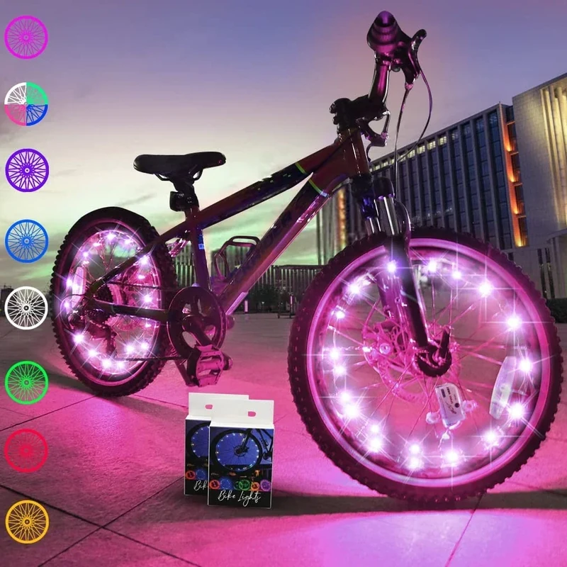 TINANA 2 Tire Pack LED Bike Wheel Lights Ultra Bright Waterproof Bicycle Spoke Lights Cycling Decoration Safety Warning Tire Strip Light for Kids Adults Night Riding (Pink 2pack)