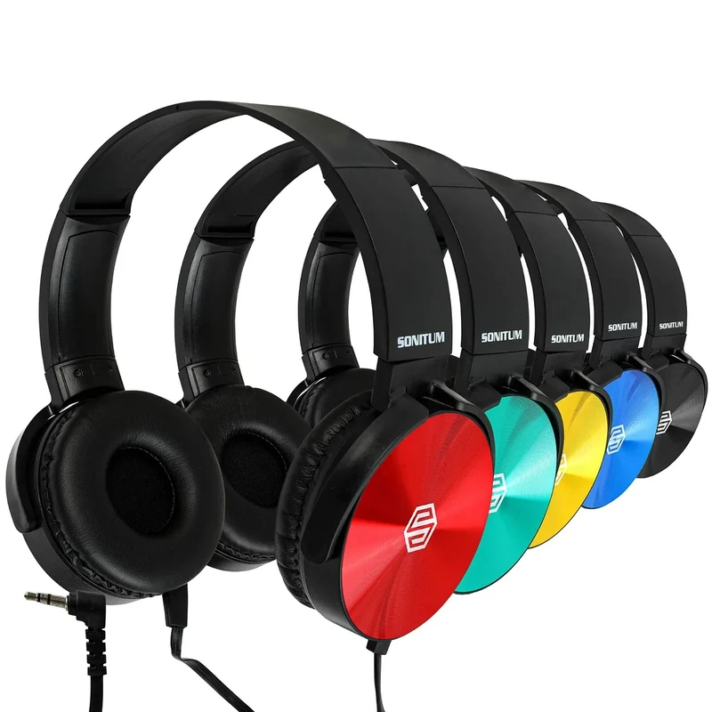 Sonitum Kids Headphones Bulk 5 Pack - Colorful On-Ear, Swivel, 3.5mm Stereo Sound