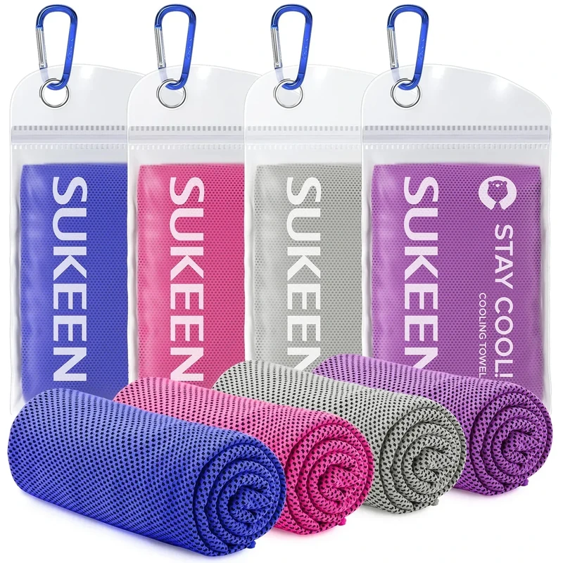 Sukeen 4 Pack Cooling Towels (40"x12"),Ice Towel,Soft Breathable Chilly Towel,Microfiber Towel for Yoga,Sport,Running,Gym,Workout,Camping,Fitness,Workout & More Activities