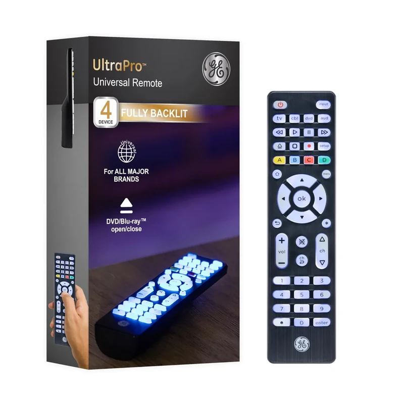 GE Backlit 4-Device Universal Remote - Samsung Compatible, Black