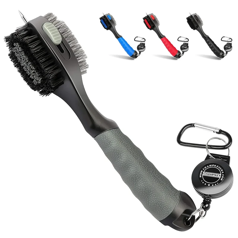 CHAMPKEY PRO Retractable Golf Club Brush - Oversized Brush Head with Soft Rubber Hand Grip & Retractable Groove Cleaner Golf Brush(Grey(1 Pcs))