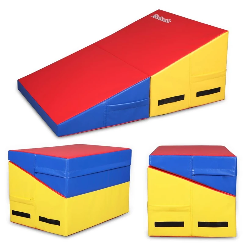 Matladin Gymnastics Mat - Folding Wedge Mat for Kids' Home Training Exercise (Red+Yellow+Blue, 32.7 x 23.6 in)