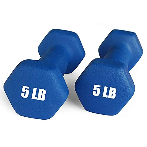 Portzon Set of 2 Neoprene Dumbbell Hand Weights, Anti-Slip, Anti-roll , 5-Pound, Dark Blue