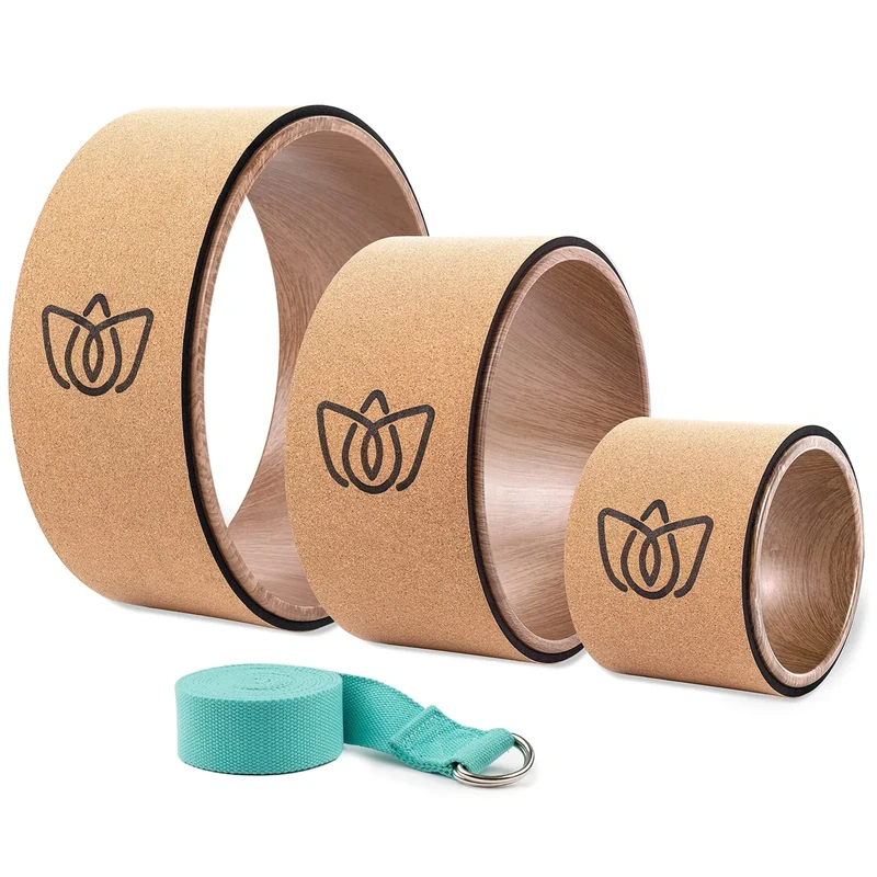 Florensi Cork Yoga Wheel Set - Pack of 3, 13/10/6 in - Back Stretcher for Pain Relief - Deep Tissue Massage & Back Scratcher - Works with Yoga Mat & Blocks - for Muscle Tension Relief