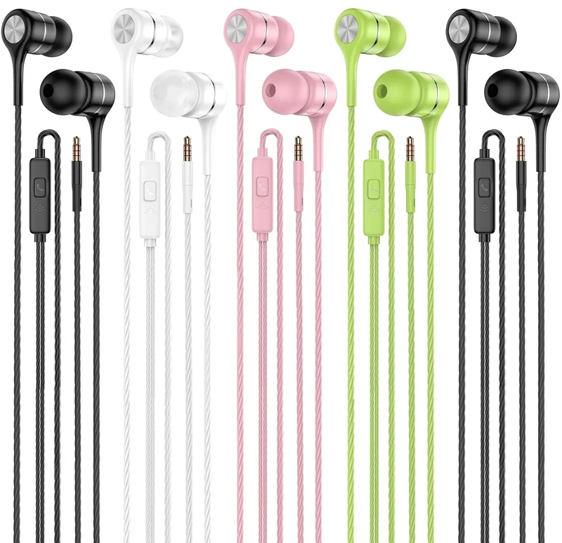 LWZCAM Earbuds Earphones with Microphone, 5 Pack Wired Heavy Bass Headphones, Earphone with Noise Isolating, Fits 3.5mm Interface for iPad, Desktop